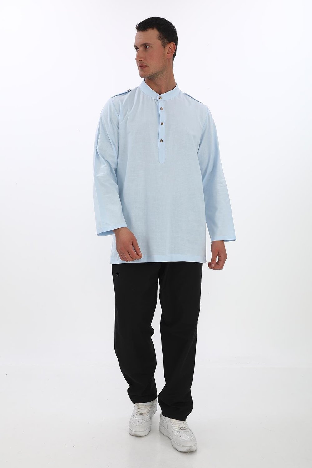 Apolet Detaylı Uzun Keten Gömlek Regular Kalıp