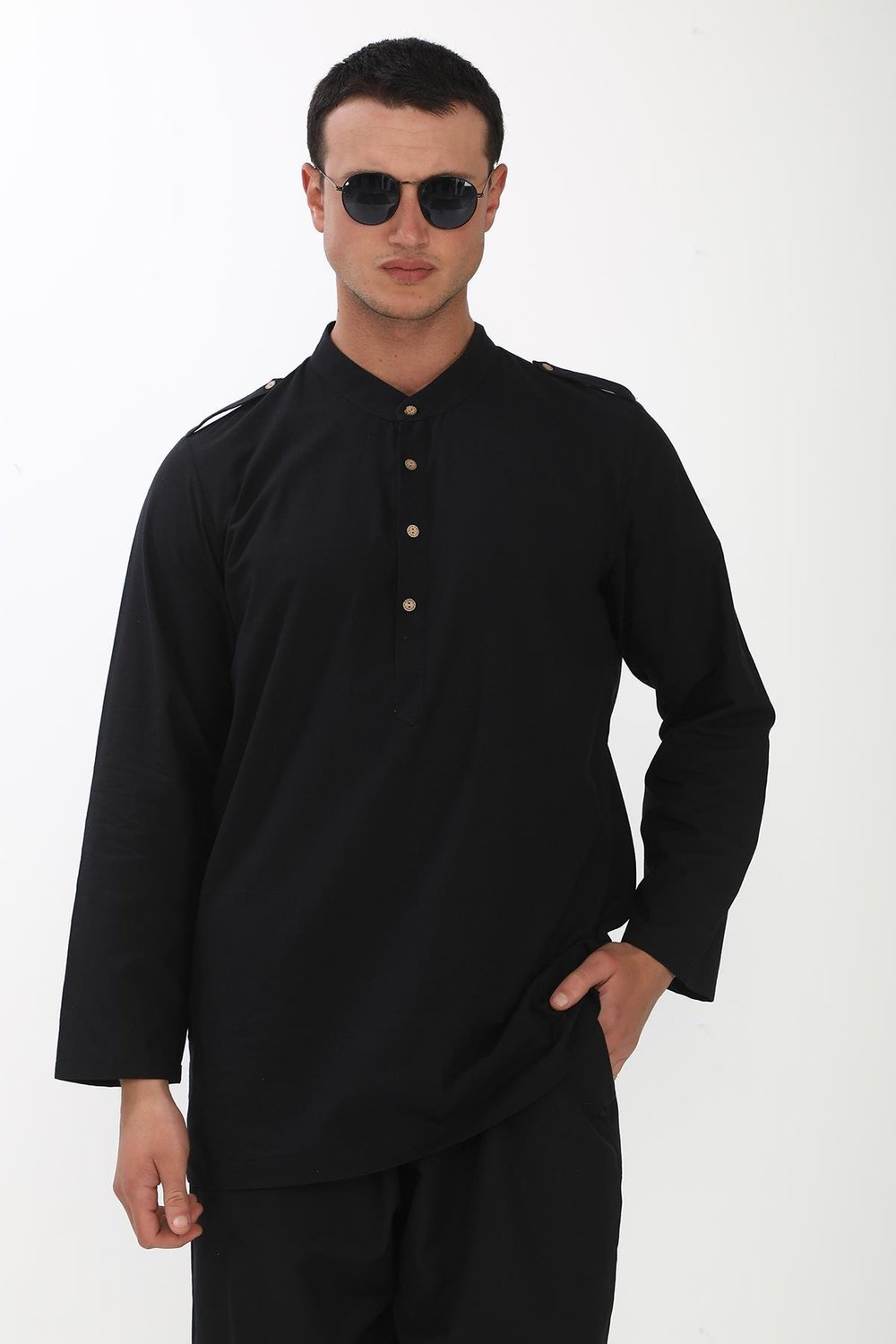 Apolet Detaylı Uzun Keten Gömlek Regular Kalıp