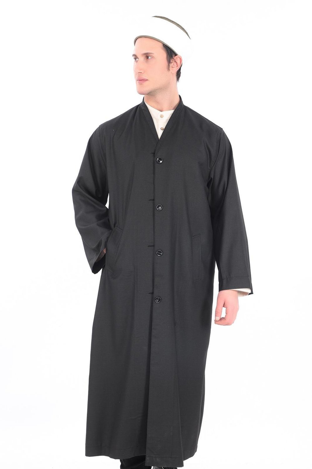 BUHARA YAKA DÜĞMELİ MEVSİMLİK CÜBBE | YARIM ASTARLI