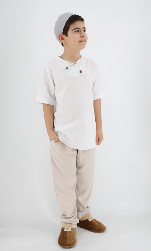 Çocuk Keten Gömlek İpli %100 Pamuk Flamlı Kumaş