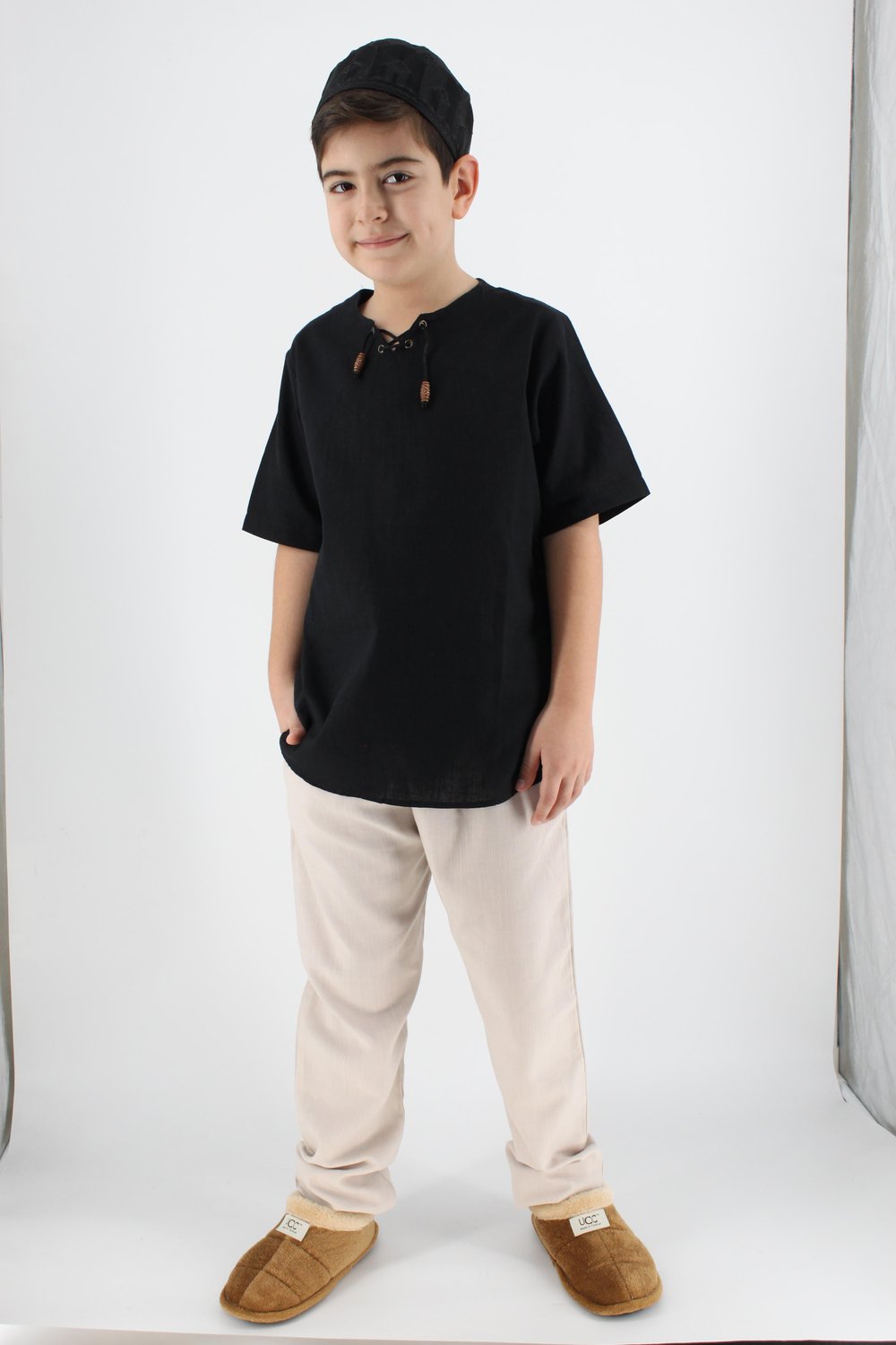 Çocuk Keten Gömlek İpli %100 Pamuk Flamlı Kumaş