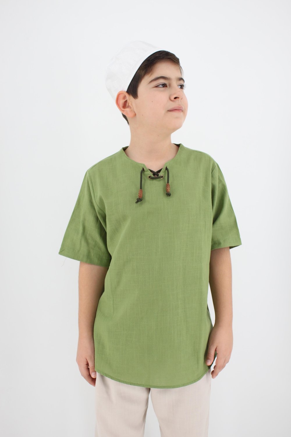 Çocuk Keten Gömlek İpli %100 Pamuk Flamlı Kumaş