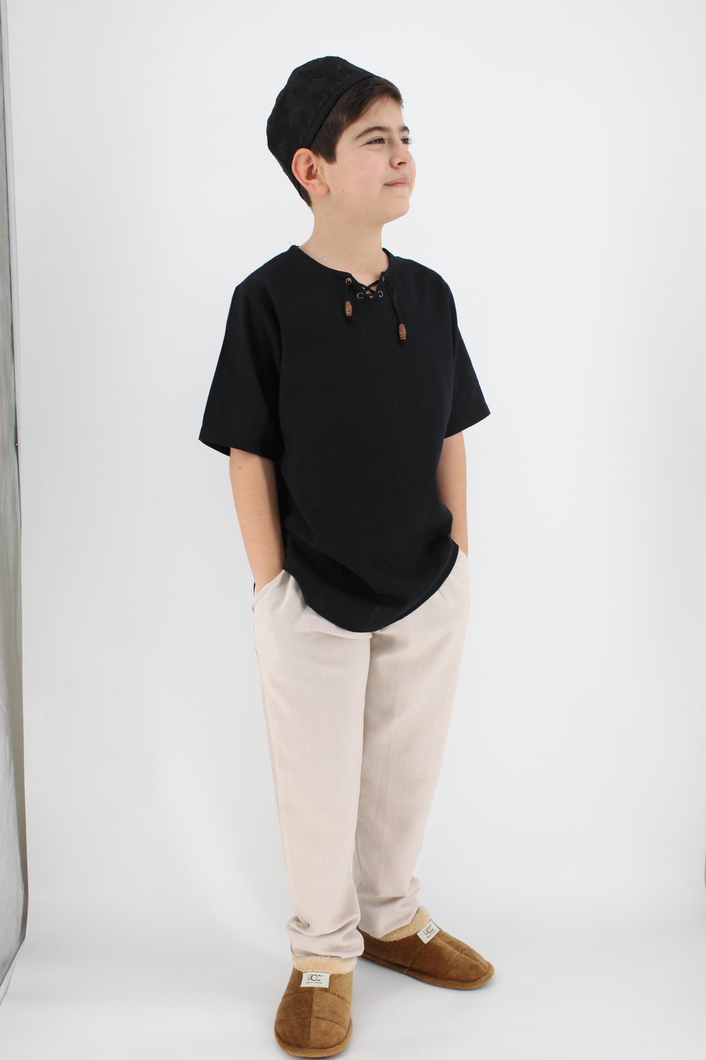 Çocuk Keten Gömlek İpli %100 Pamuk Flamlı Kumaş