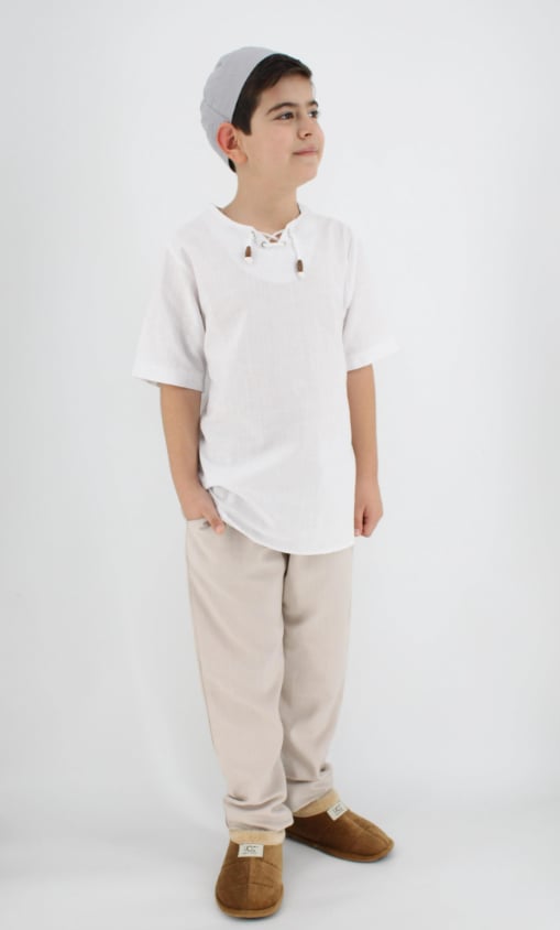 Çocuk Keten Gömlek İpli %100 Pamuk Flamlı Kumaş