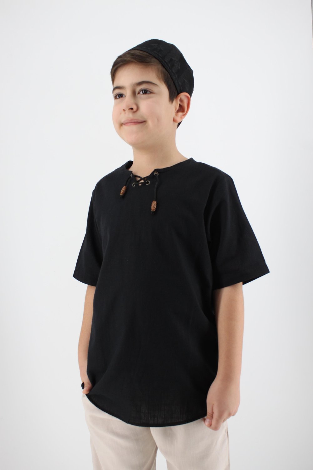 Çocuk Keten Gömlek İpli %100 Pamuk Flamlı Kumaş