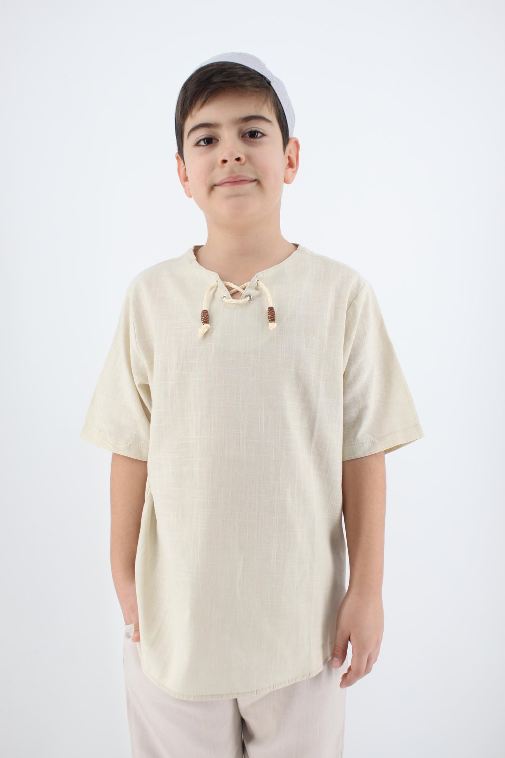Çocuk Keten Gömlek İpli %100 Pamuk Flamlı Kumaş