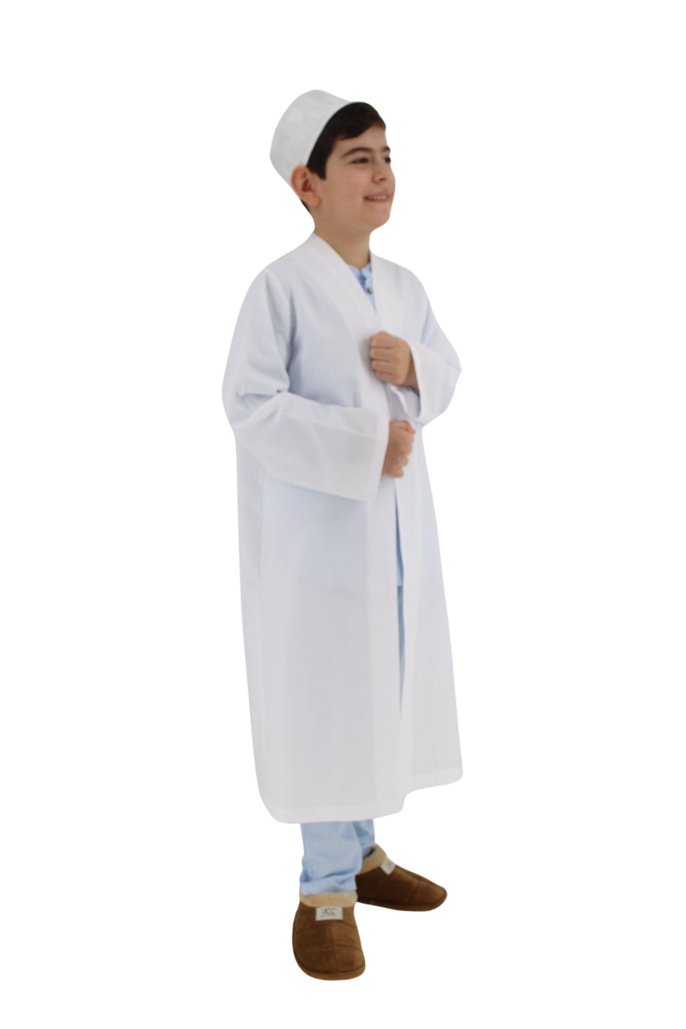 Çocuk Namaz Cübbesi – Buhara Yaka Beyaz | Rahat ve Terletmeyen Kumaş