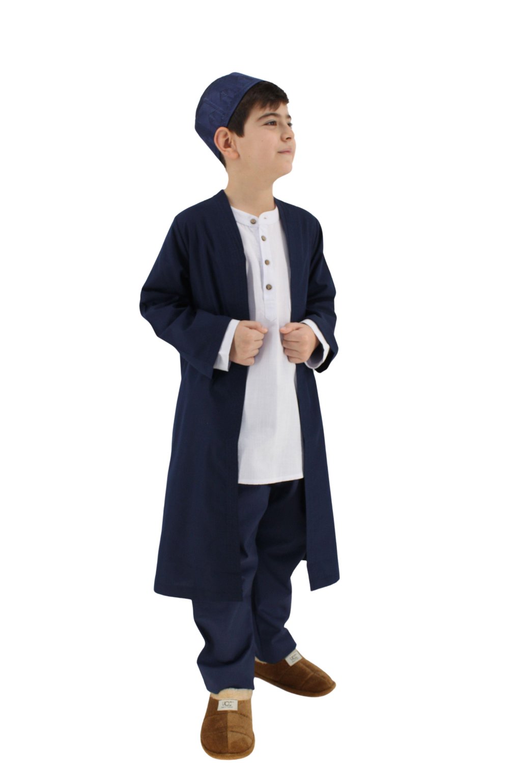 Çocuk Namaz Cübbesi – Buhara Yaka Beyaz | Rahat ve Terletmeyen Kumaş