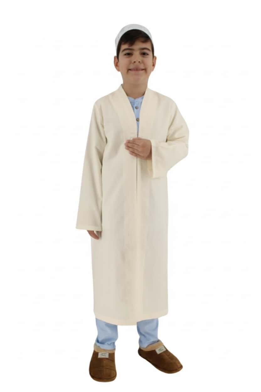 Çocuk Namaz Cübbesi – Buhara Yaka Beyaz | Rahat ve Terletmeyen Kumaş