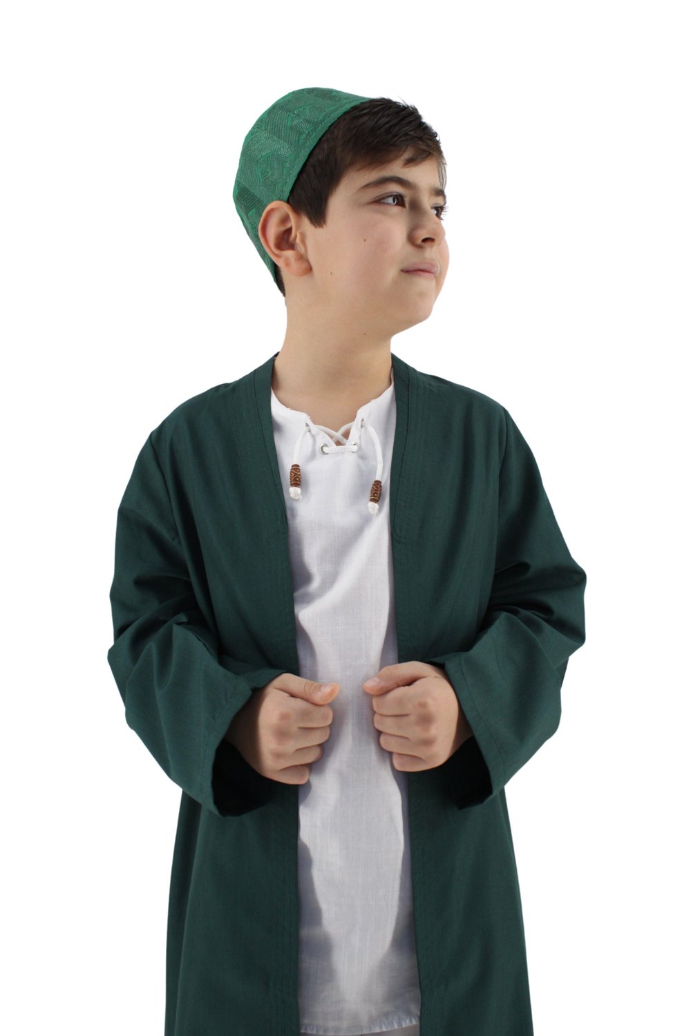 Çocuk Namaz Cübbesi – Buhara Yaka Beyaz | Rahat ve Terletmeyen Kumaş