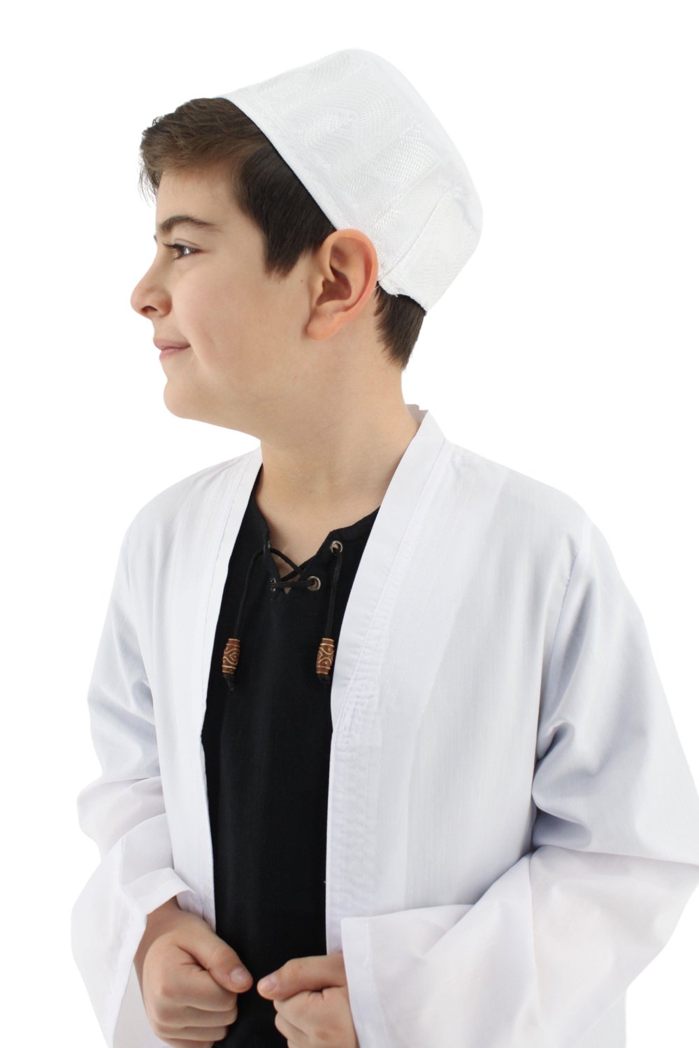 Çocuk Namaz Cübbesi – Buhara Yaka Beyaz | Rahat ve Terletmeyen Kumaş