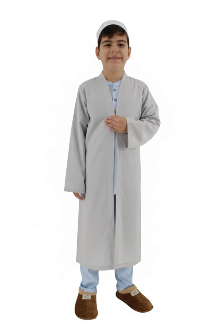 Çocuk Namaz Cübbesi – Buhara Yaka Beyaz | Rahat ve Terletmeyen Kumaş
