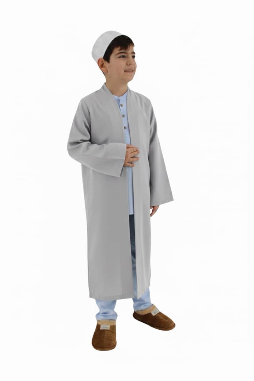 Çocuk Namaz Cübbesi – Buhara Yaka Beyaz | Rahat ve Terletmeyen Kumaş