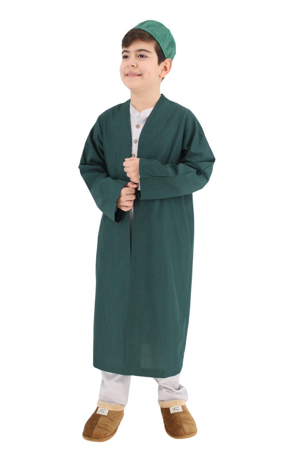Çocuk Namaz Cübbesi – Buhara Yaka Beyaz | Rahat ve Terletmeyen Kumaş