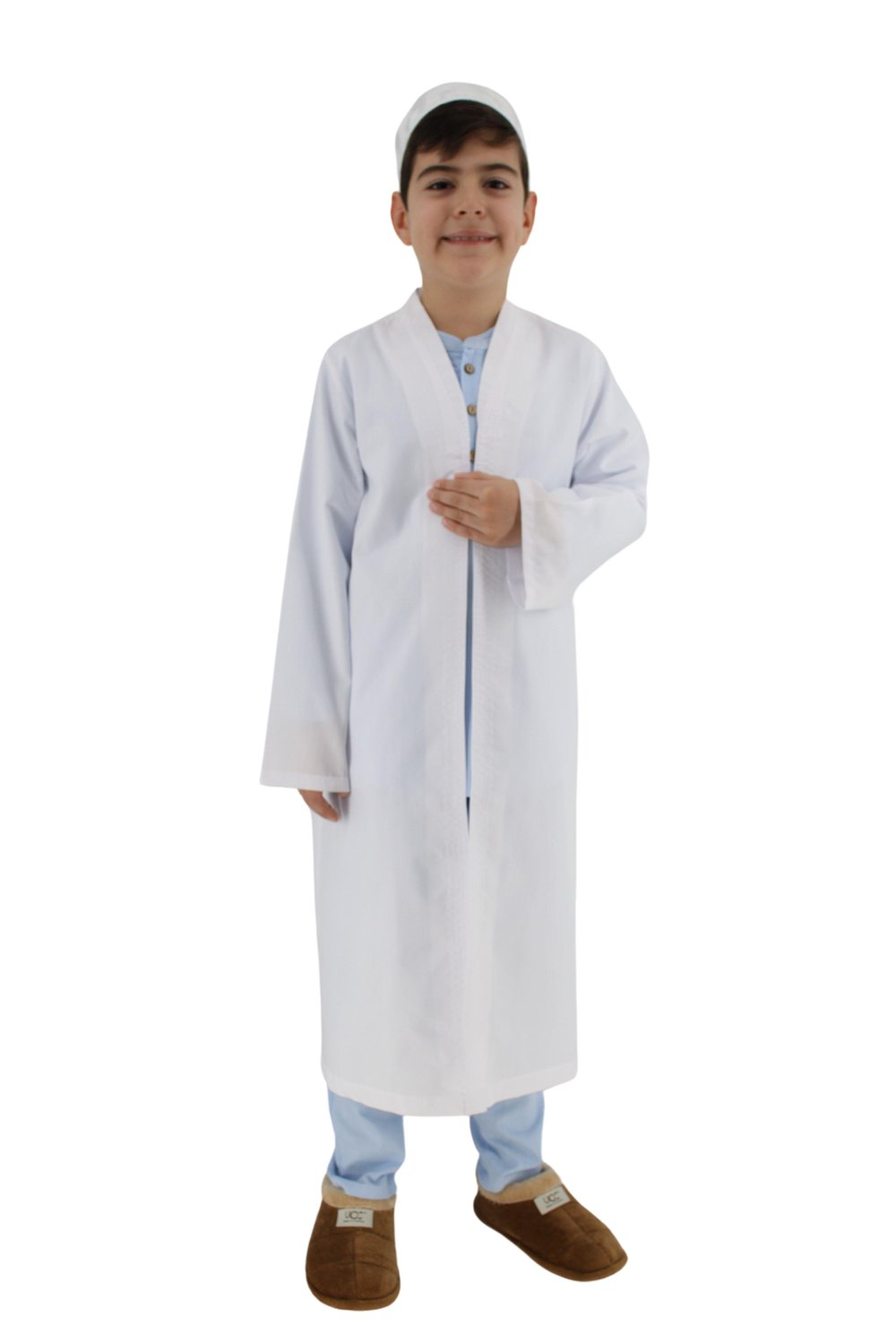 Çocuk Namaz Cübbesi – Buhara Yaka Beyaz | Rahat ve Terletmeyen Kumaş