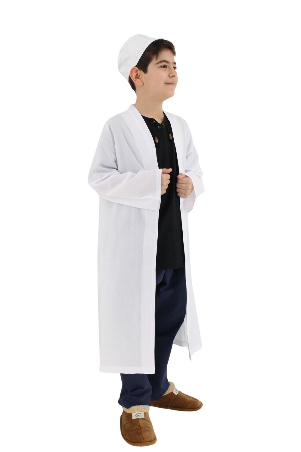 Çocuk Namaz Cübbesi – Buhara Yaka Beyaz | Rahat ve Terletmeyen Kumaş