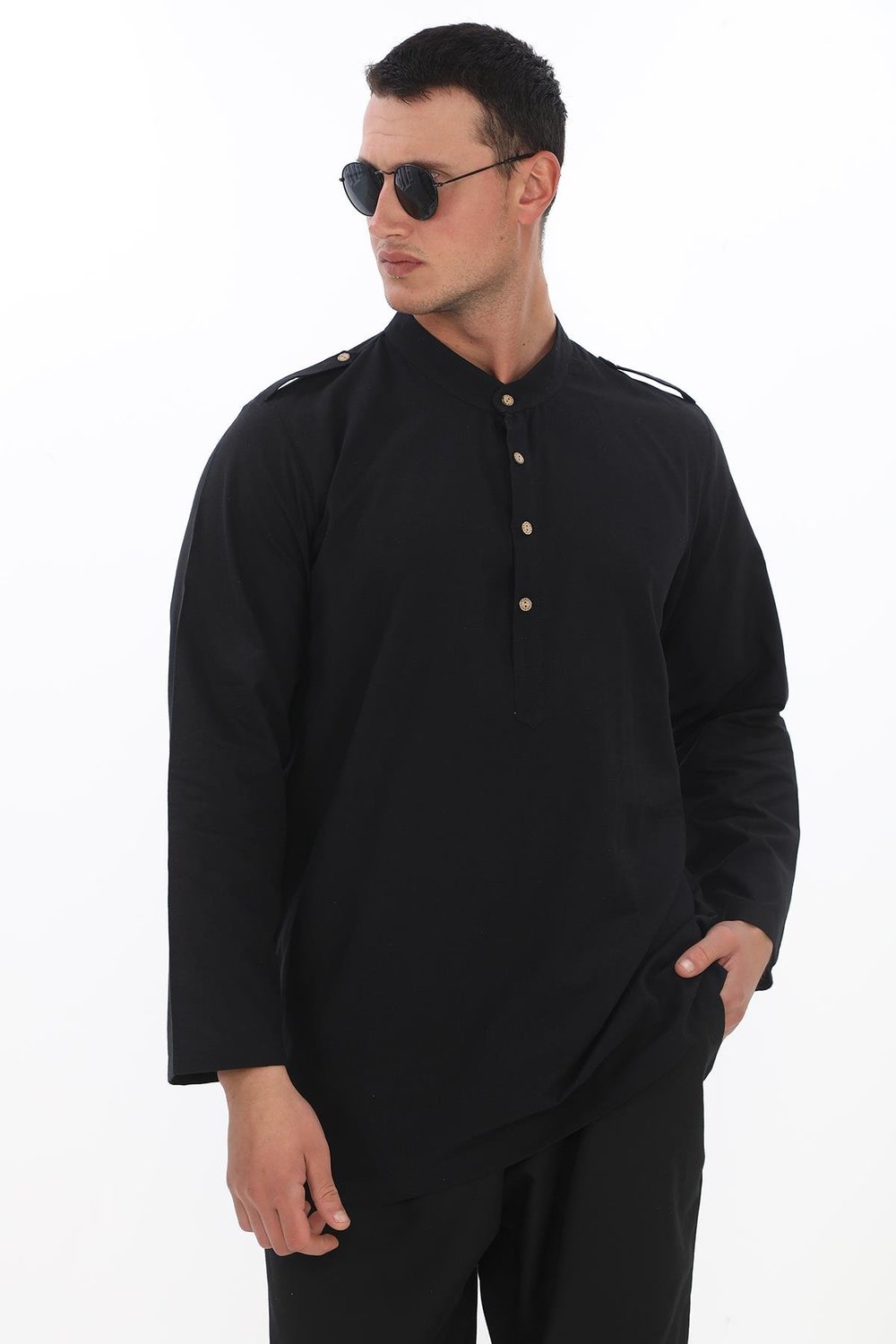 Apolet Detaylı Uzun Keten Gömlek Regular Kalıp