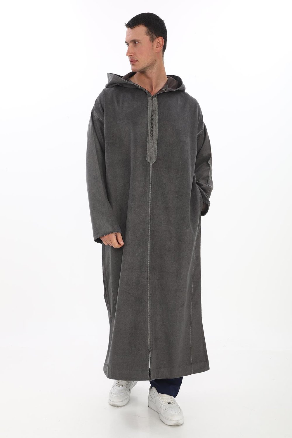 Kapüşonlu Fistan ve Cellabiye - Kışlık Fistan - Gri