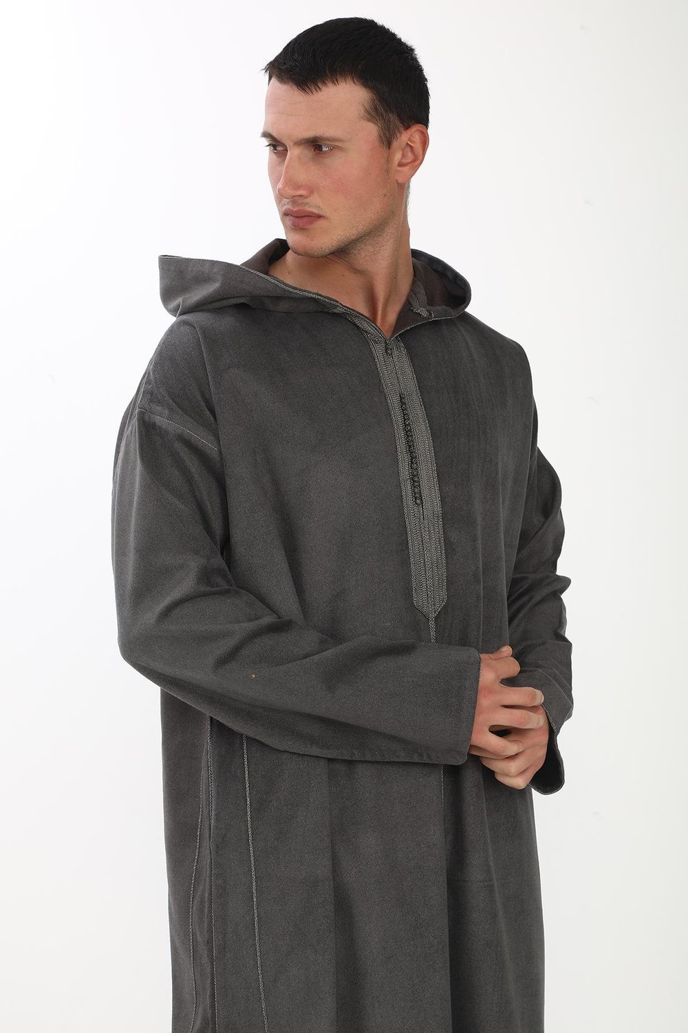 Kapüşonlu Fistan ve Cellabiye - Kışlık Fistan - Gri