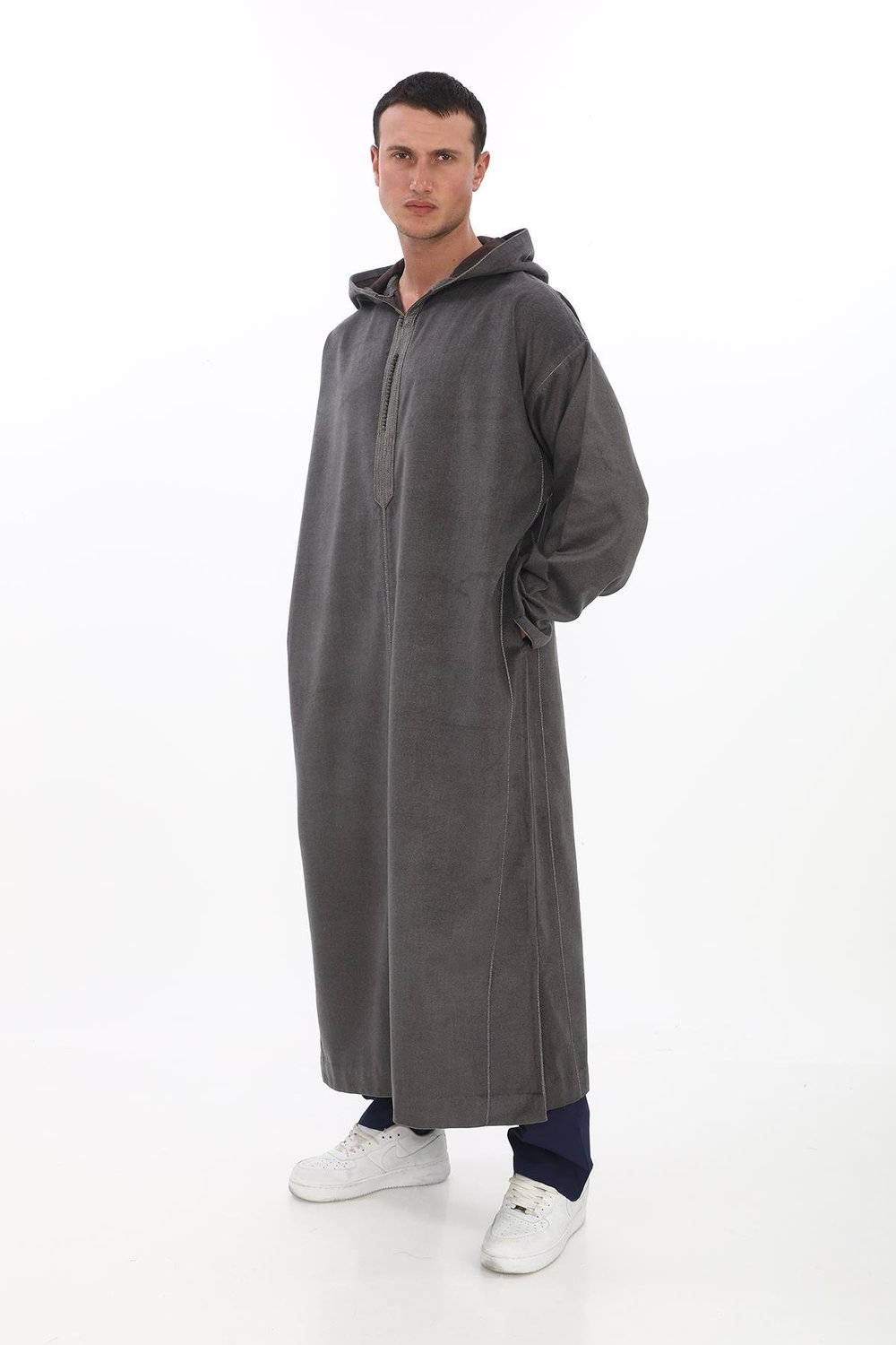 Kapüşonlu Fistan ve Cellabiye - Kışlık Fistan - Gri