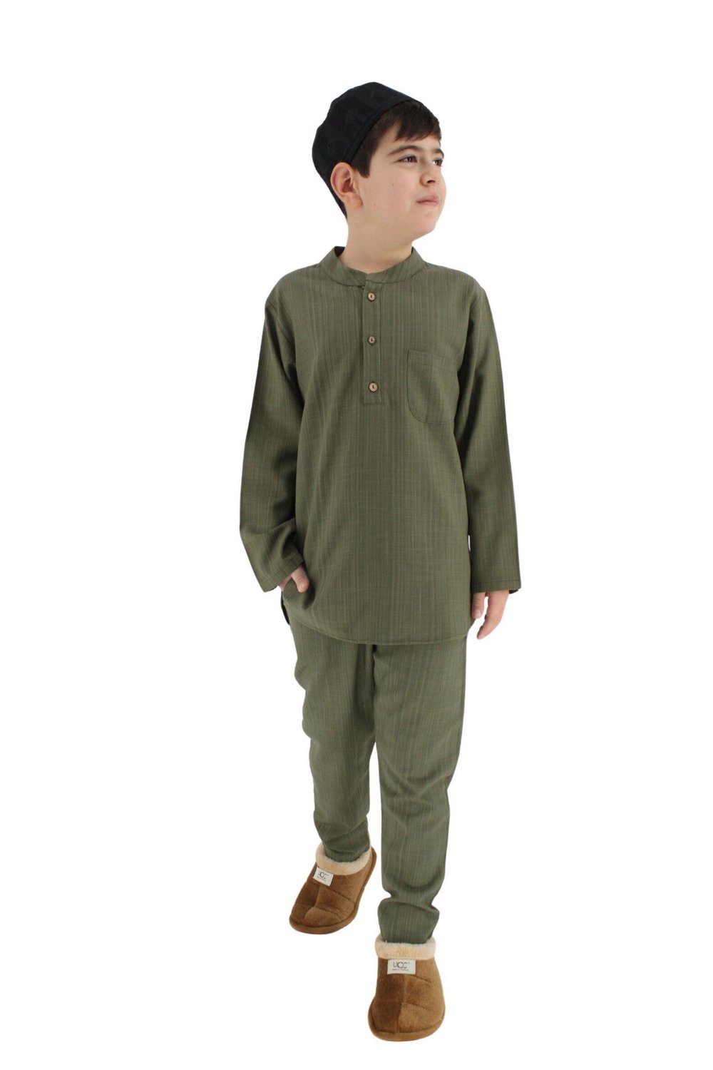 Lüks Keten Çocuk Erkek Umre Kıyafeti Alt Üst Takım