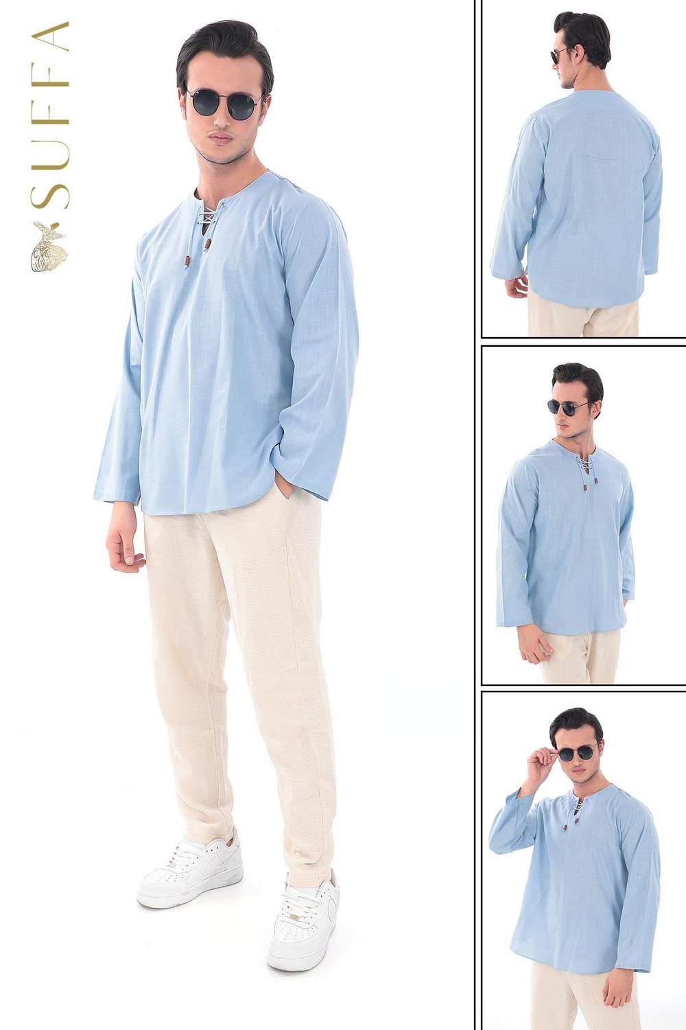 Oversize Gömlek Erkek - İslami Giyim Yakasız 