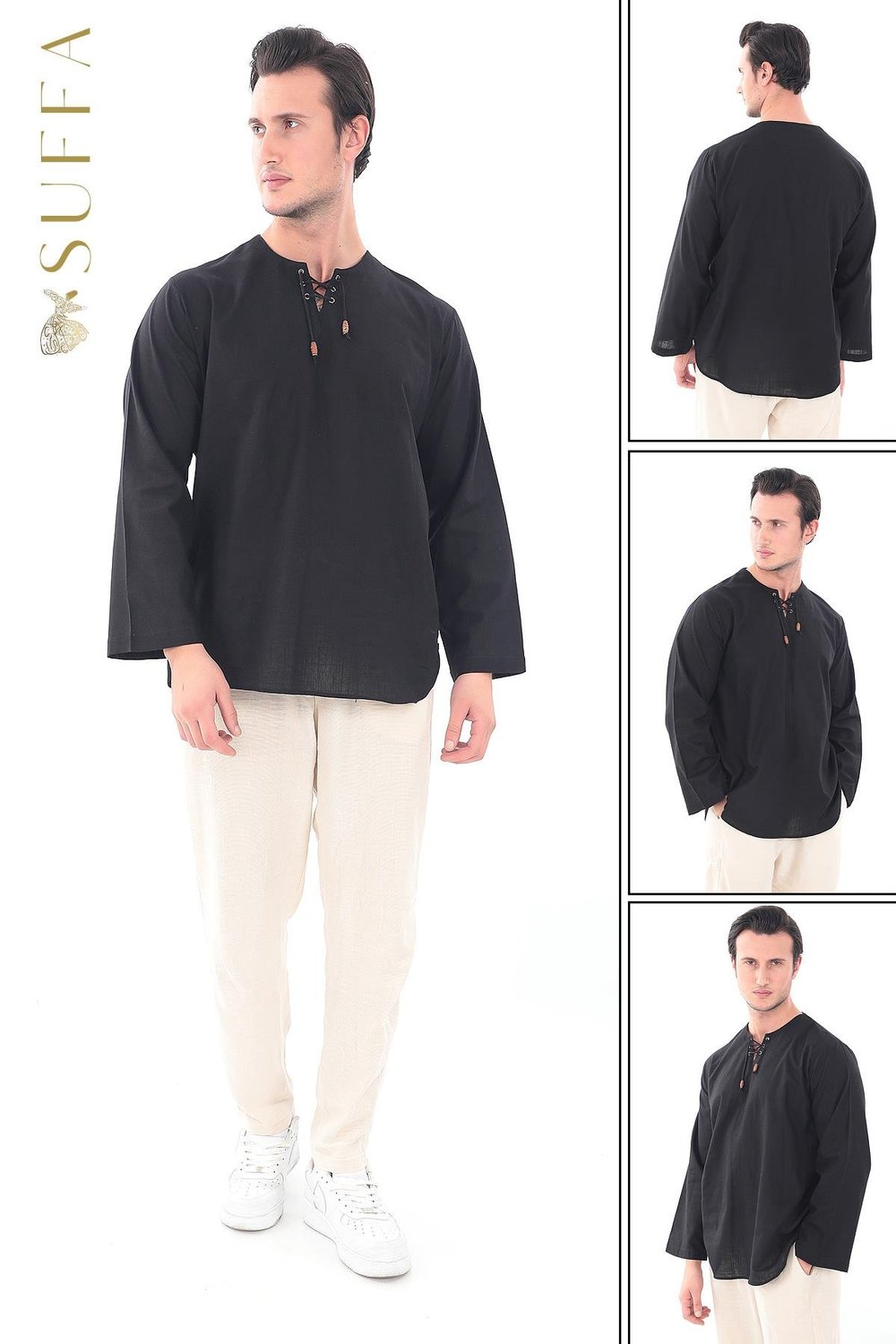 Oversize Gömlek Erkek - İslami Giyim Yakasız 