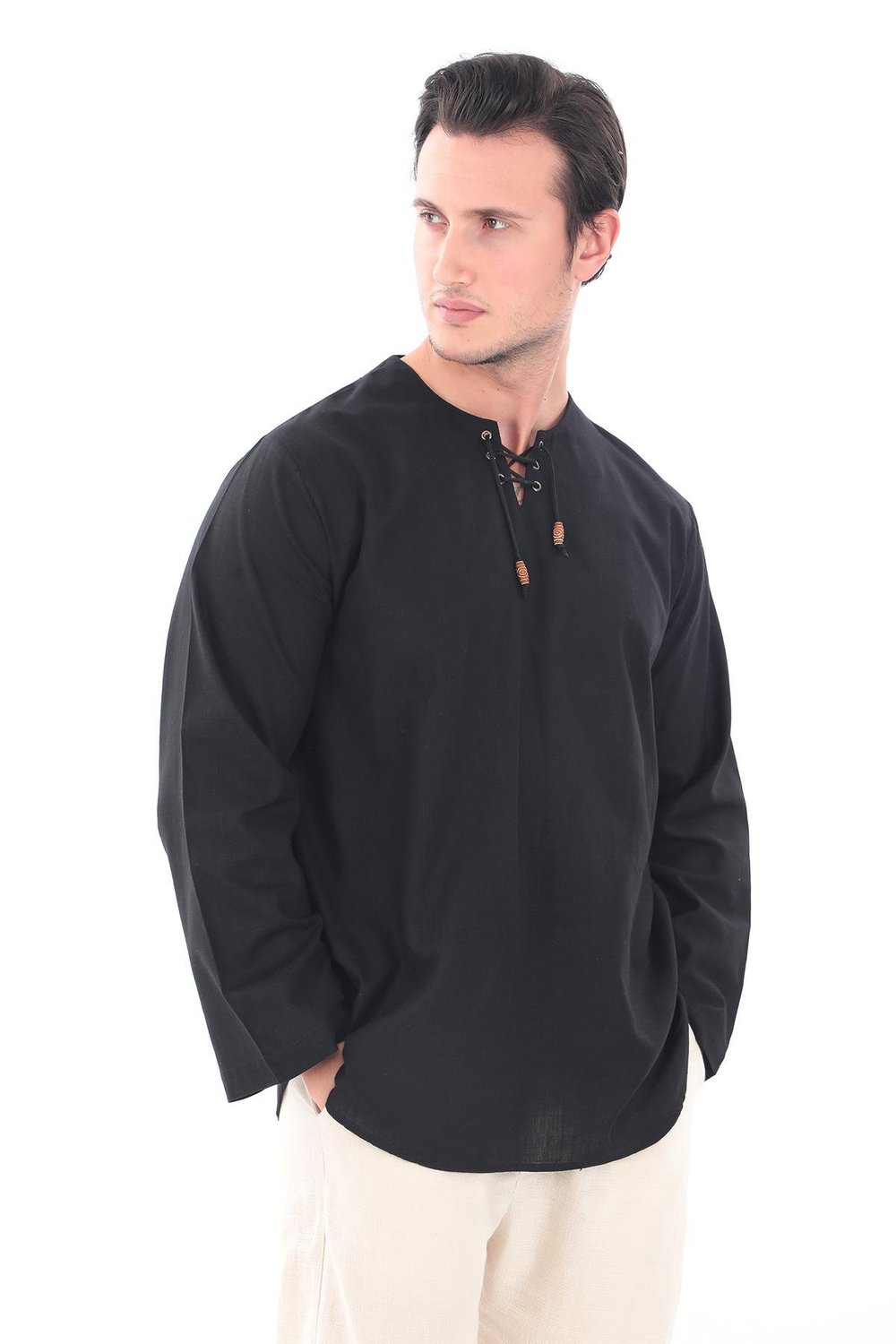 Oversize Gömlek Erkek - İslami Giyim Yakasız 