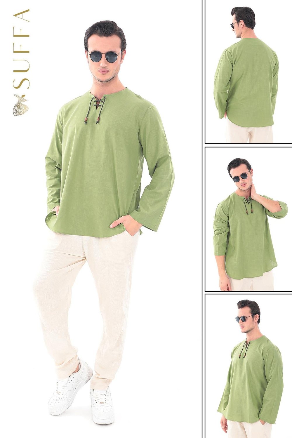 Oversize Gömlek Erkek - İslami Giyim Yakasız 