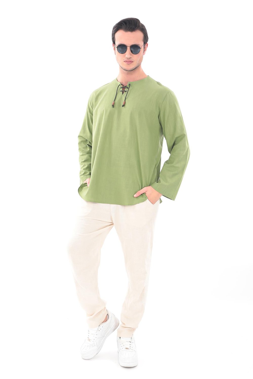 Oversize Gömlek Erkek - İslami Giyim Yakasız 