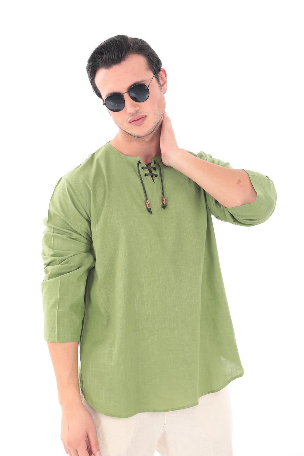 Oversize Gömlek Erkek - İslami Giyim Yakasız 