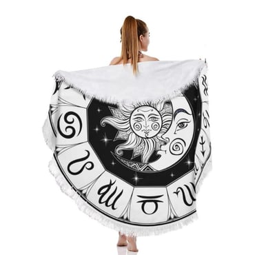 Beyaz Zodyak Plaj Havlusu