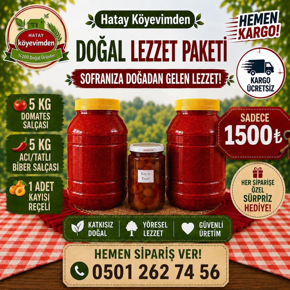 5 KG DOMATES SALÇASI - 5 KG BİBER SALÇASI - 1 ADET KAYISI REÇELİ HEDİYE
