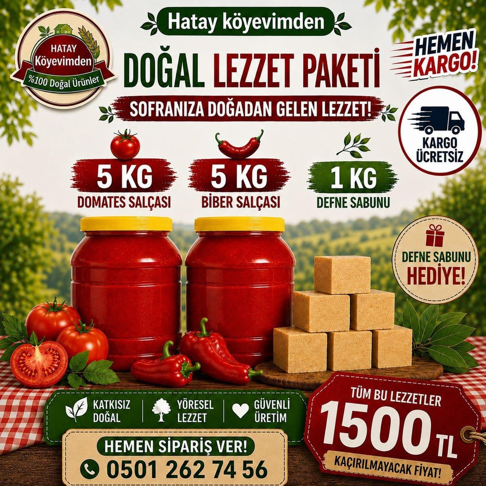 5 KG DOMATES SALÇASI - 5 KG BİBER SALÇASI - 1 KG DEFNE SABUNU HEDİYE