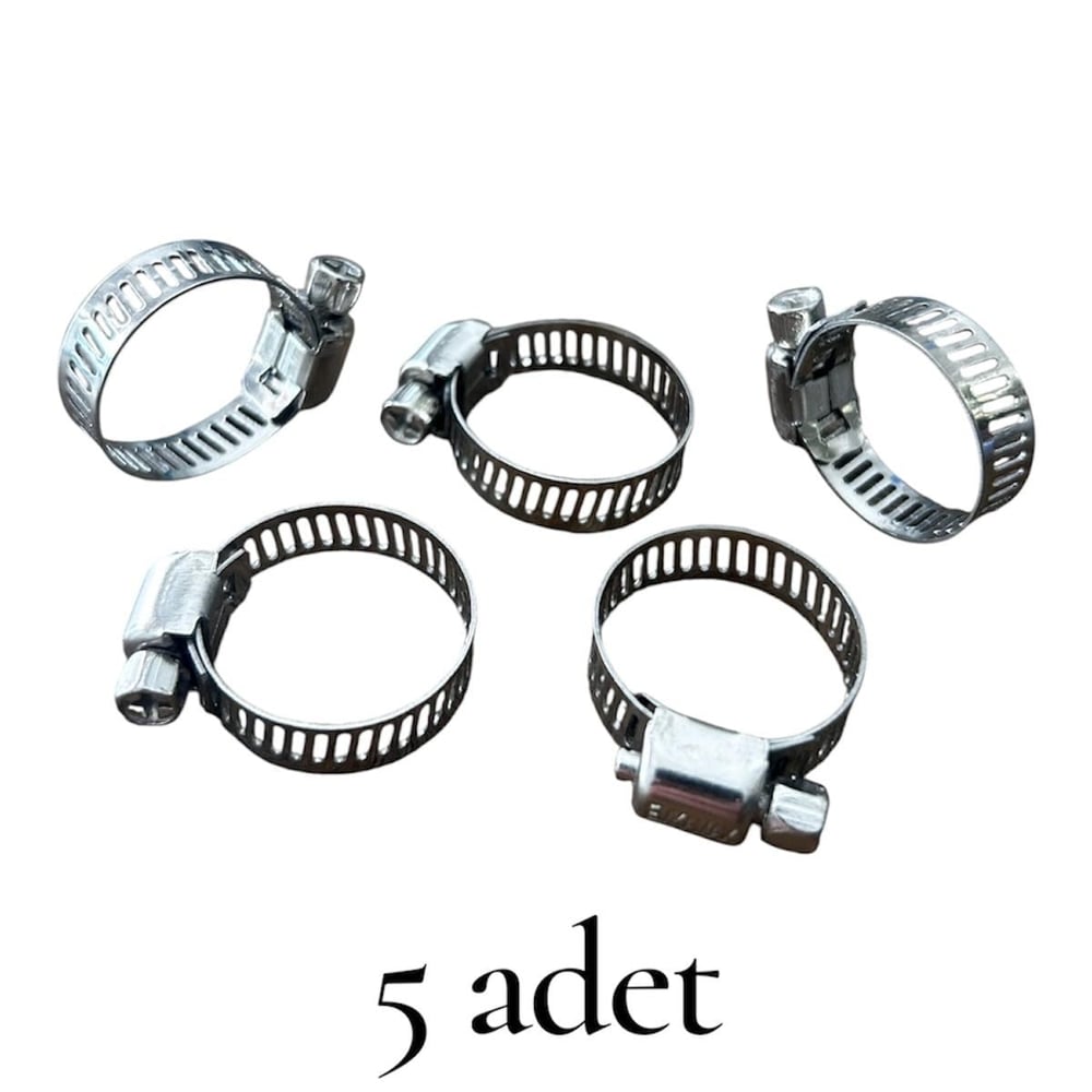 16-25 mm Metal Hortum Kelepçesi 5 Adet - Paslanmaz Çelik Sıkma Kelepçesi, Ayarlanabilir Boru Kelepçesi 8 mm