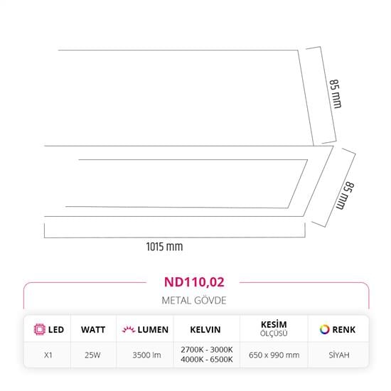 Moda Aydınlatma 100 Cm Sıva Altı Linear Armatür Siyah MD-D 2013/1-02
