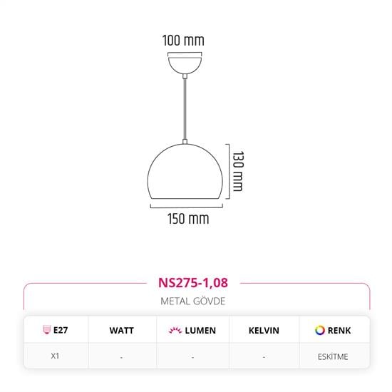 Moda Aydınlatma 15 cm Tekli Top Sarkıt Eskitme MD-S 4528-08