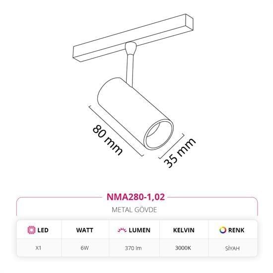 Moda Aydınlatma 48V Magnet Ray Spot Siyah MD-M 6010-02
