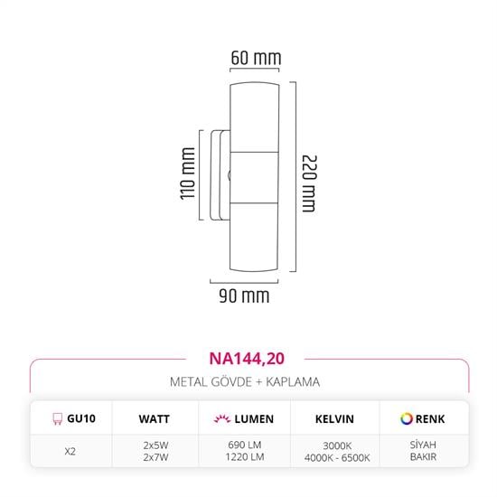 Moda Aydınlatma Çift Yönlü İç Mekan Aplik Bakır Siyah MD-A 5195-20