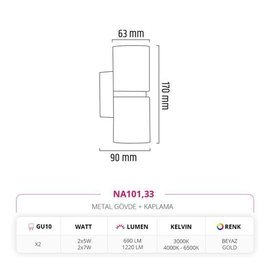 Moda Aydınlatma Çift Yönlü İç Mekan Aplik Beyaz Gold MD-A 5184-33