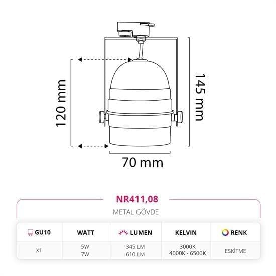 Moda Aydınlatma Dekoratif Eskitme Ray Spot MD-R 1152-08