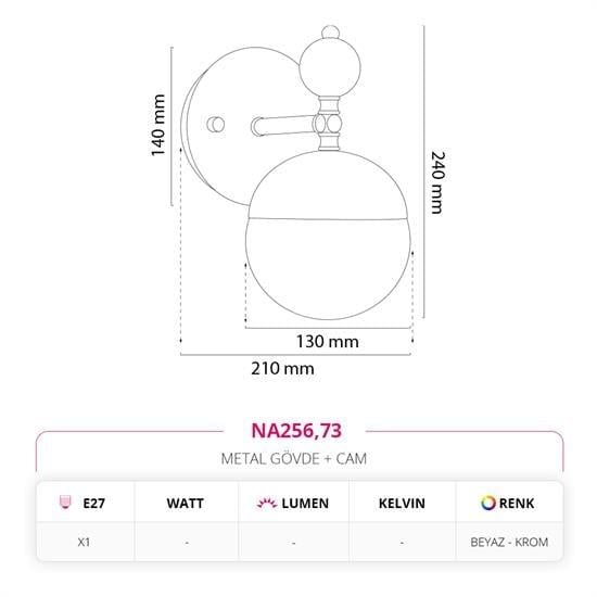 Moda Aydınlatma Dekoratif İç Mekan Aplik Beyaz Krom MD-A 5259-73