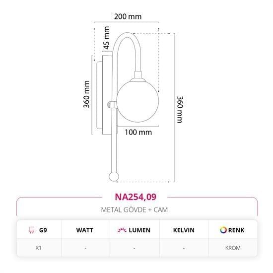 Moda Aydınlatma Dekoratif İç Mekan Aplik Krom MD-A 5256-09