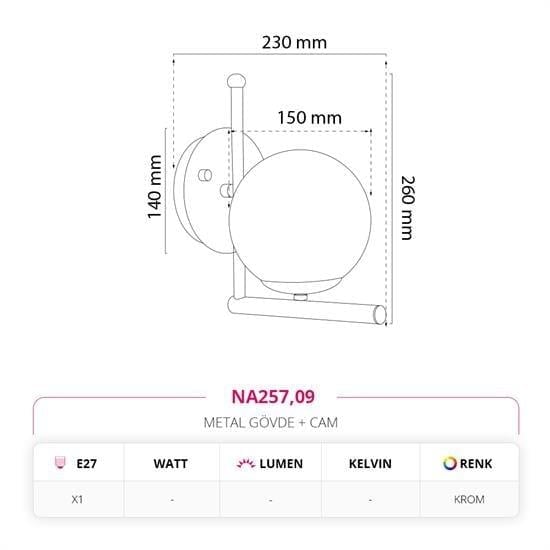 Moda Aydınlatma Dekoratif İç Mekan Aplik Krom MD-A 5260-09