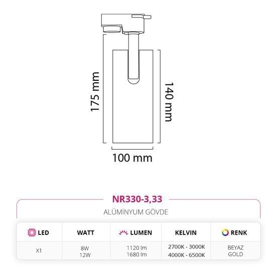 Moda Aydınlatma Dekoratif Ray Spot Beyaz Gold MD-R 1124-33