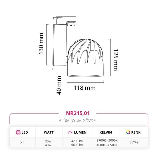 Moda Aydınlatma Dekoratif Ray Spot Beyaz MD-R 1050-01