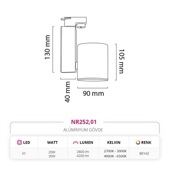 Moda Aydınlatma Dekoratif Ray Spot Beyaz MD-R 1059-01