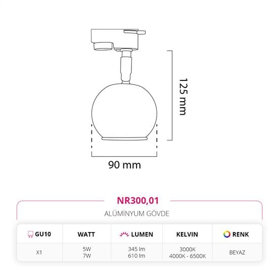 Moda Aydınlatma Dekoratif Ray Spot Beyaz MD-R 1077-01