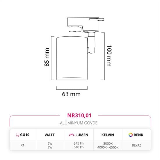 Moda Aydınlatma Dekoratif Ray Spot Beyaz MD-R 1084-01