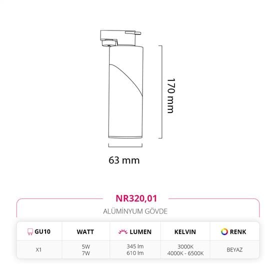 Moda Aydınlatma Dekoratif Ray Spot Beyaz MD-R 1086-01
